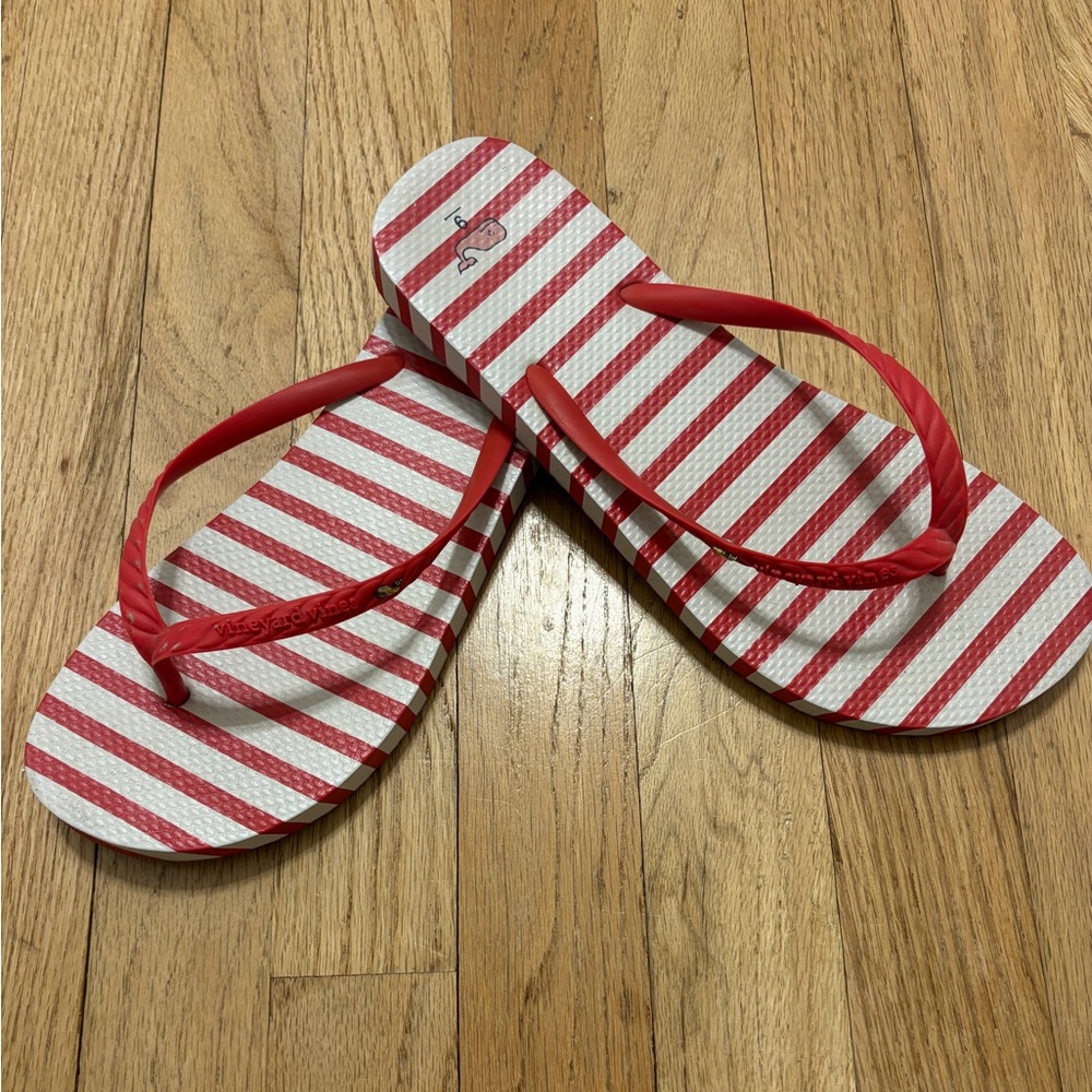 Vineyard Vines Red and White Striped Sandals